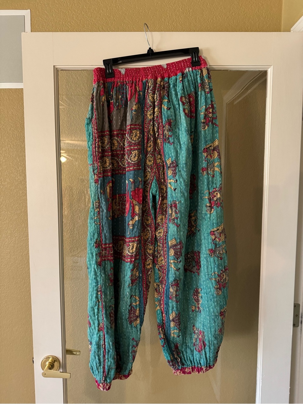 Kantha jogger pants will fit size small up to X-Large